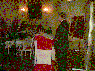 Erhard Busek addresses an assembly from a lectern