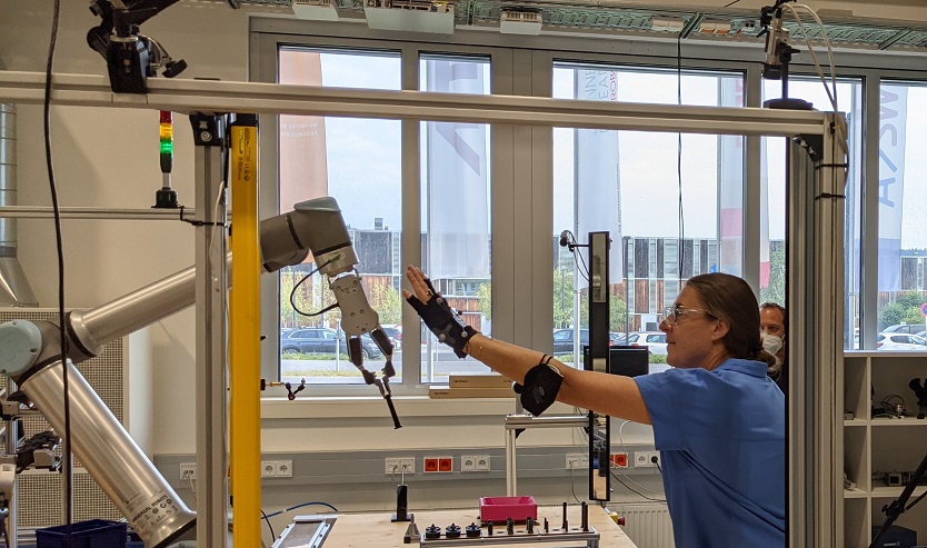 A robot reacting to a researcher's hand movements.