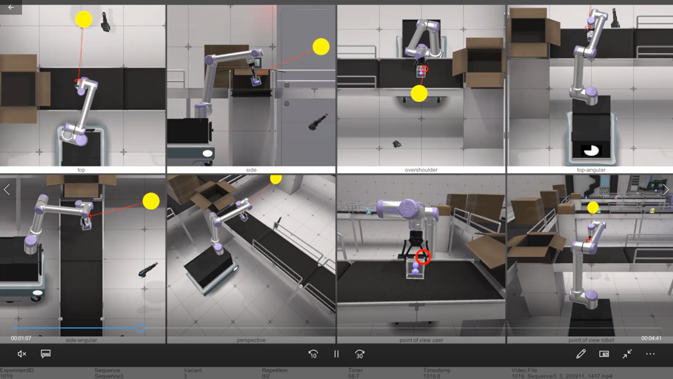 Screenshot from the Virtual Reality (VR) Enviornment: Perspectives on a human-robot pick-and-place collaboration scene